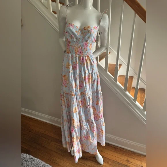 Wayf | Dresses | Wayf Cotton Maxi Dress Light Blue With Flower Pattern Size  Large | Poshmark